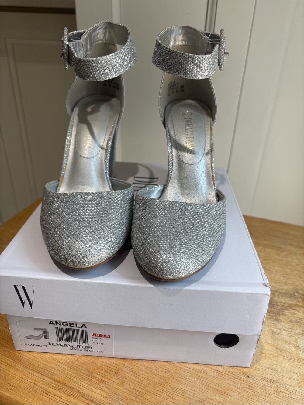 Angela Silver Glitter Ankle-Strap Heels